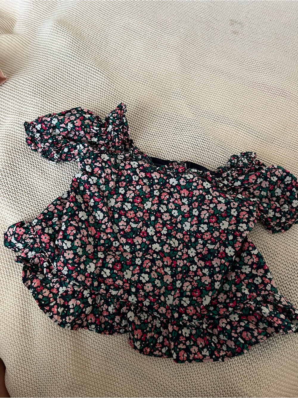 Janie and Jack Black Floral Dress with Pink and Teal Flowers